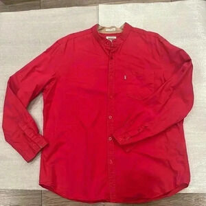 [XXL]Levi’s Strauss Solid Red Casual  Button down Shirt with Mandarin Collar